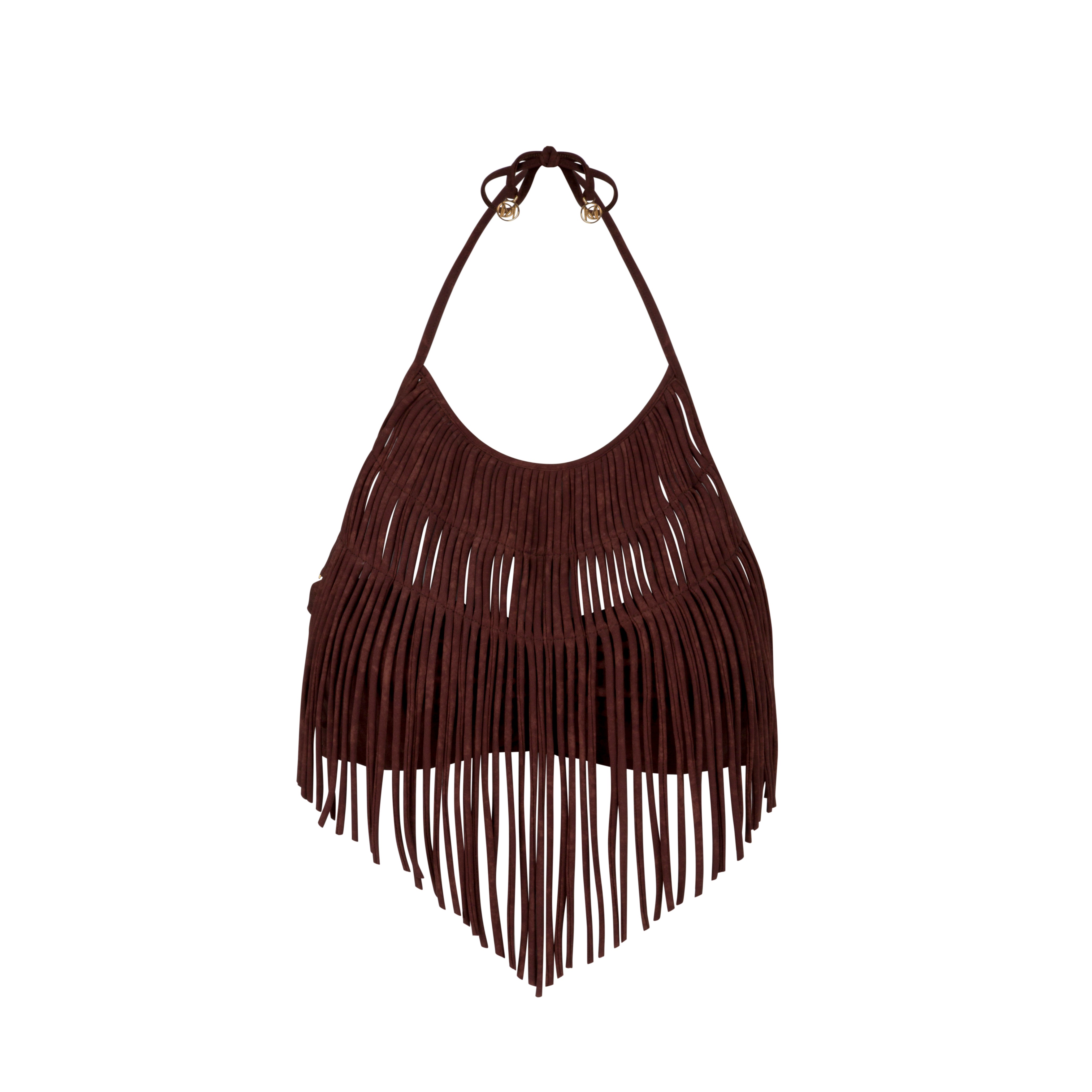 HEATHER FRINGES TOP BROWN